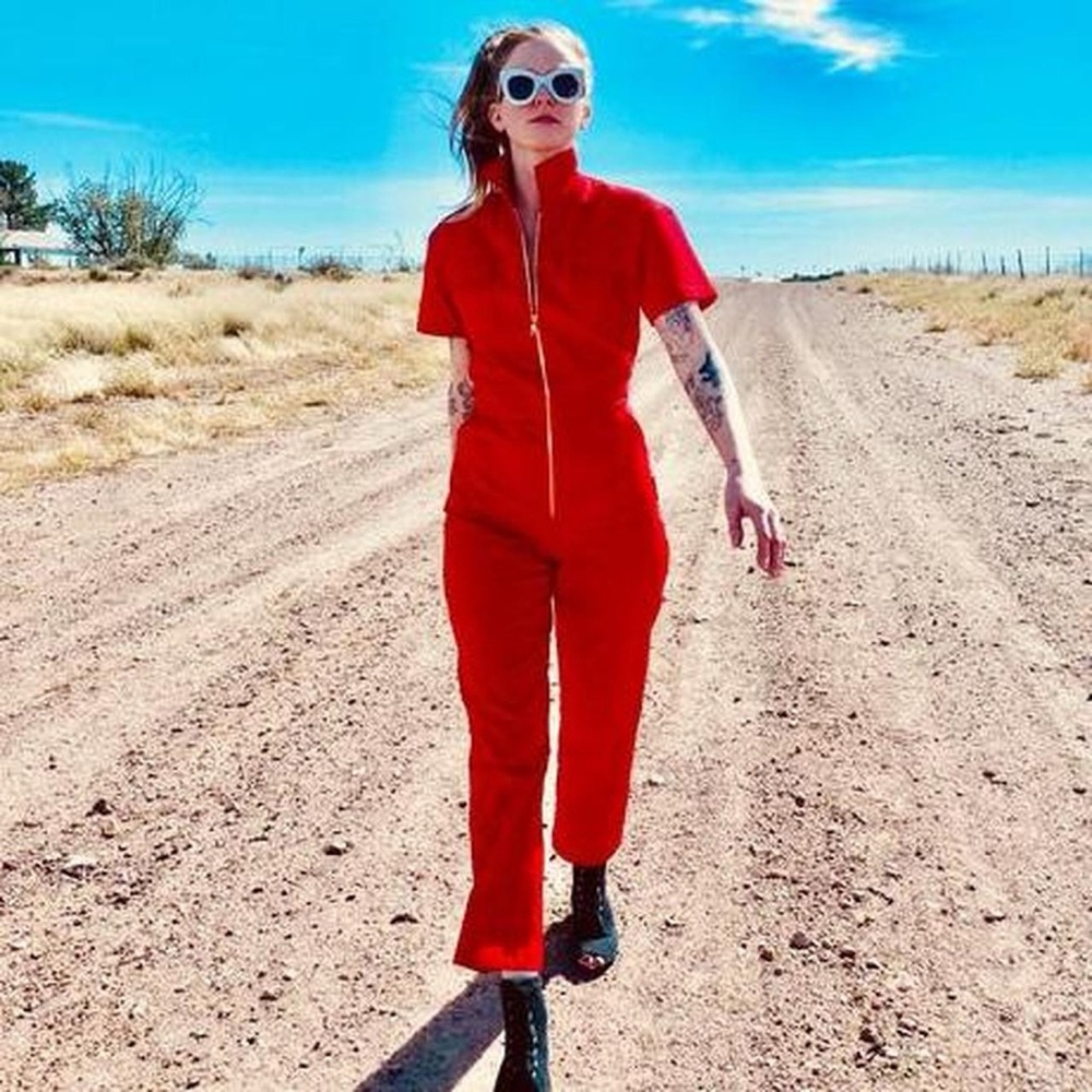 Garbo HeyHey Red Short-Sleeve Zip-Front Jumpsuit Size 36 Small